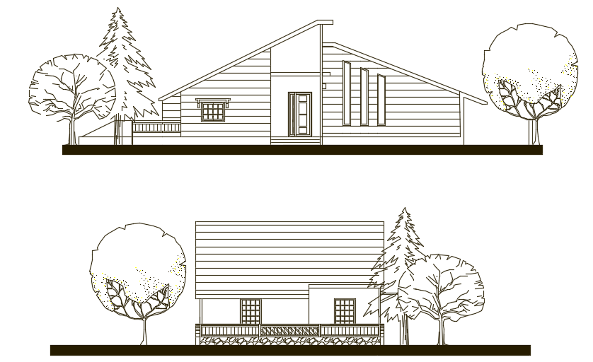 An elevation view of the17x10m 2bhk house building AutoCAD drawing