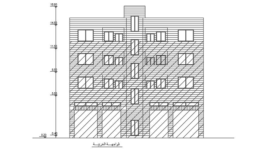 17x10m house front elevation AutoCAD DWG building design