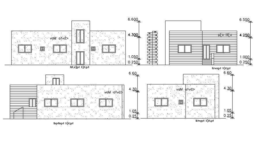 An elevation view of the 17x11m house building drawing