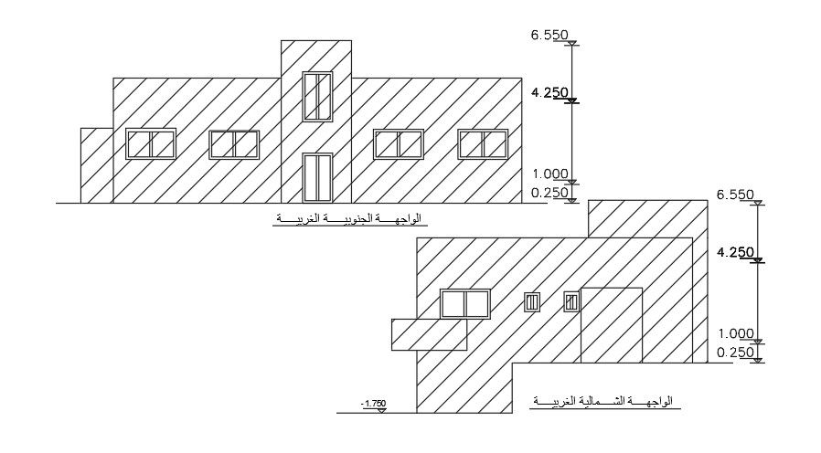 An elevation view of the 17x12m house building