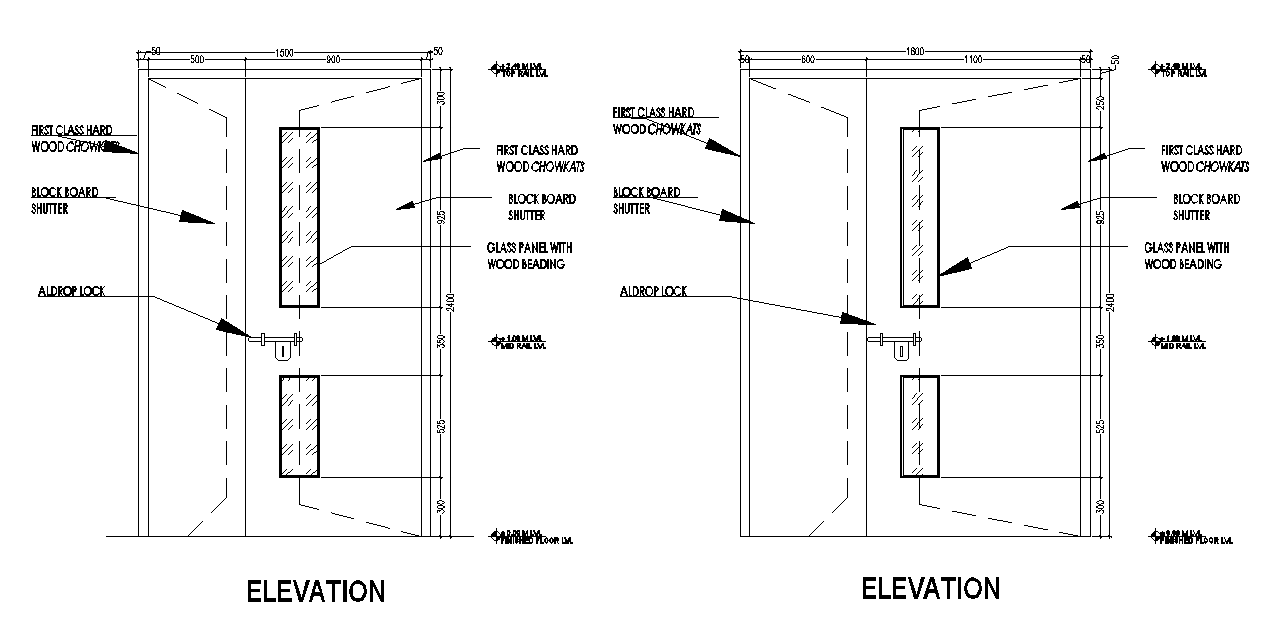An elevation view of the 1800x2400mm door CAD drawing