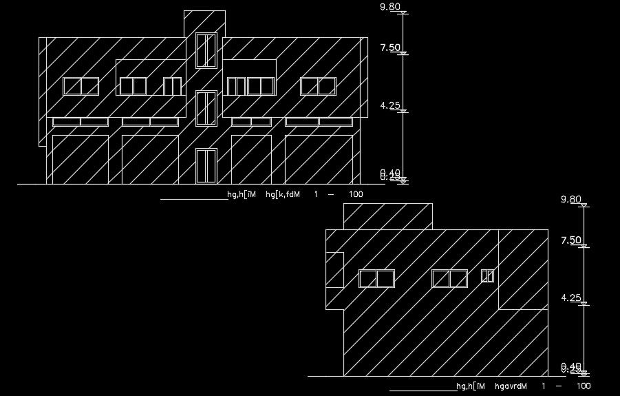 An elevation view of the 19x13m house building is given in this AutoCAD drawing model