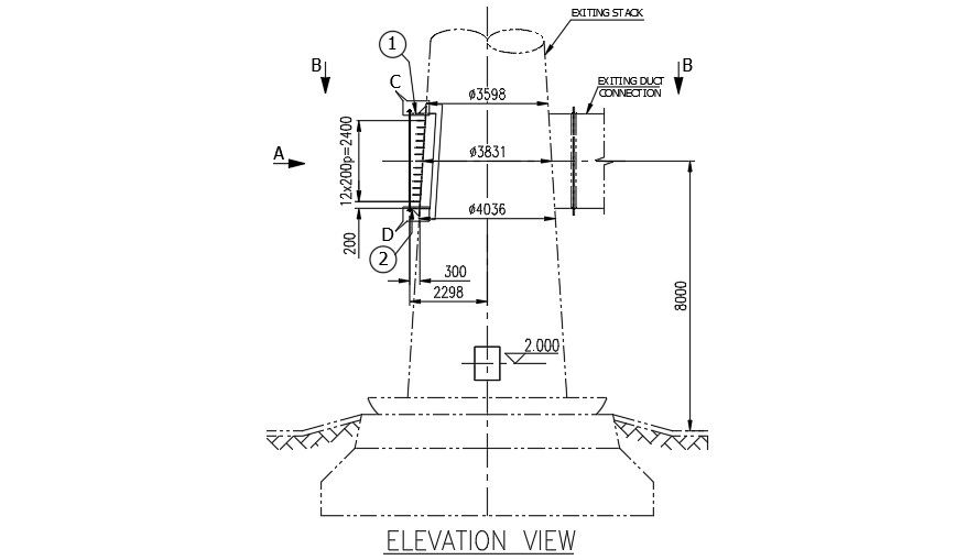 An elevation view of the 2232x3032mm spade plate
