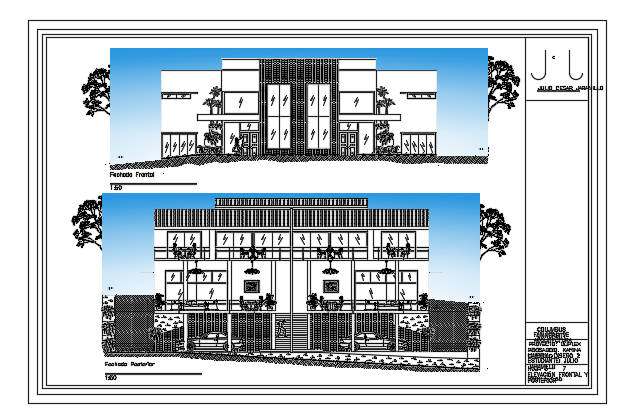 An elevation view of the 22x19m faculty quarters building AutoCAD drawing