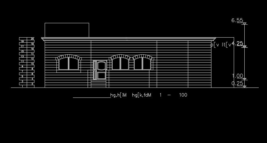 An elevation view of the 23x22m house building