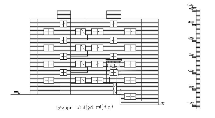 An elevation view of the 25x21m 3bhk apartment building drawing