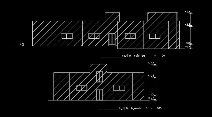 An elevation view of the 26x16m house building AutoCAD drawing model