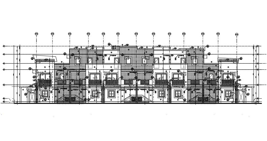 An elevation view of the 26x19m row house building is given in this CAD file
