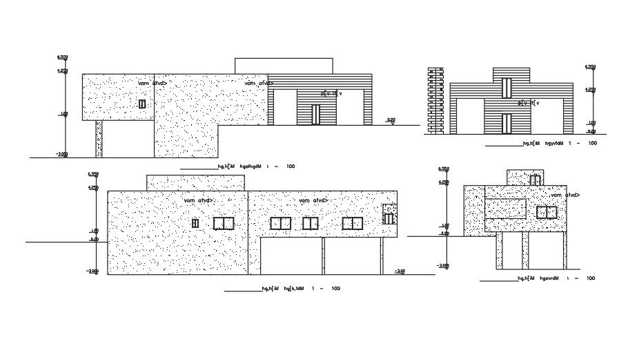 An elevation view of the28x15m residential house building AutoCAD drawing