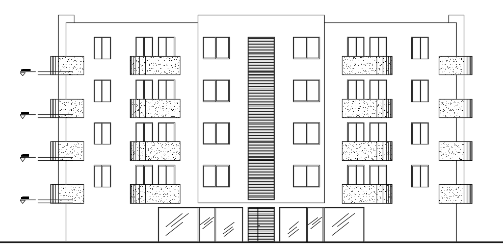 An elevation view of the 30x6m apartment building AutoCAD drawing
