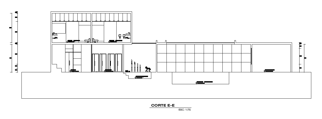 An elevation view of the 38x10m club house gym 2D DWG AutoCAD file