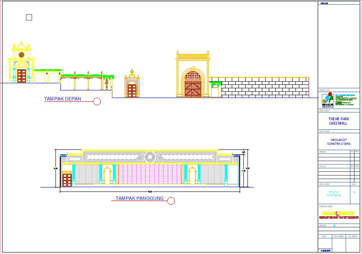 An elevation view of the 42x40m theme park building drawing