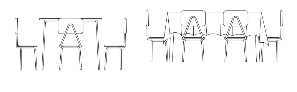 4 and 6-Seater Square and Rectangular Dining Table Elevation