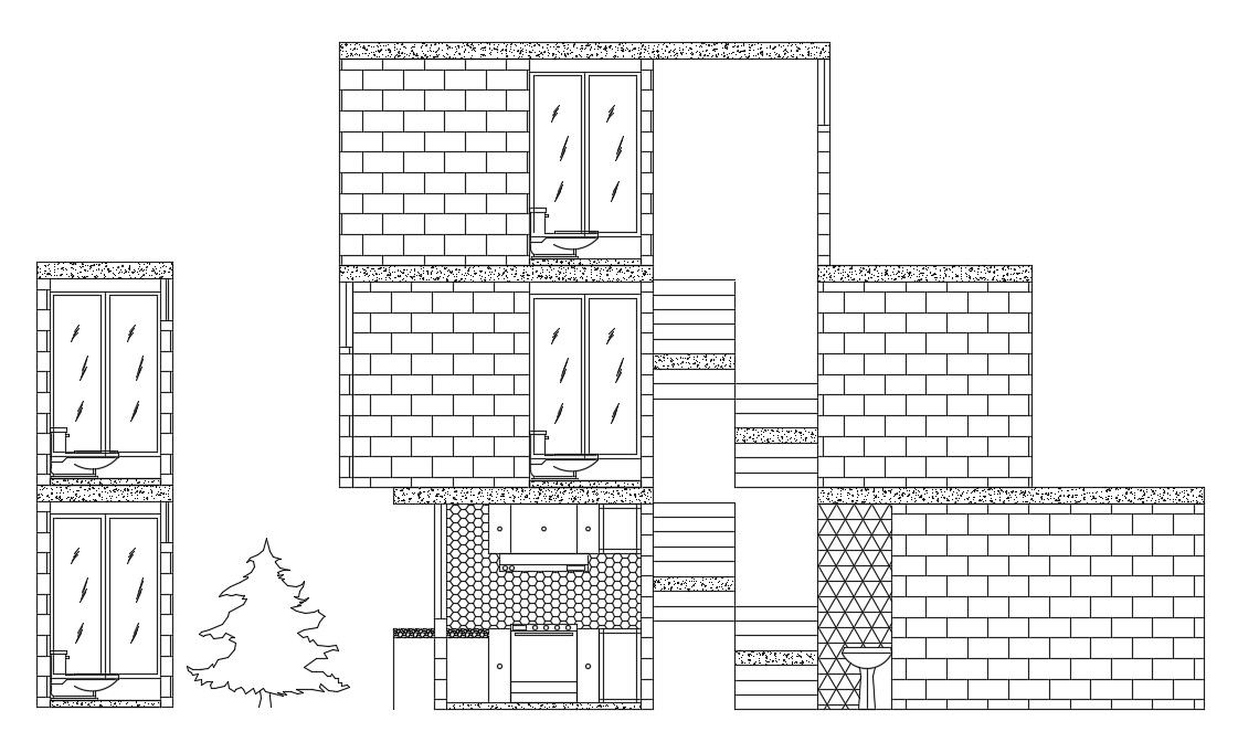 An elevation view of the 50’x23’ house building is given in this AutoCAD drawing file. Download now.