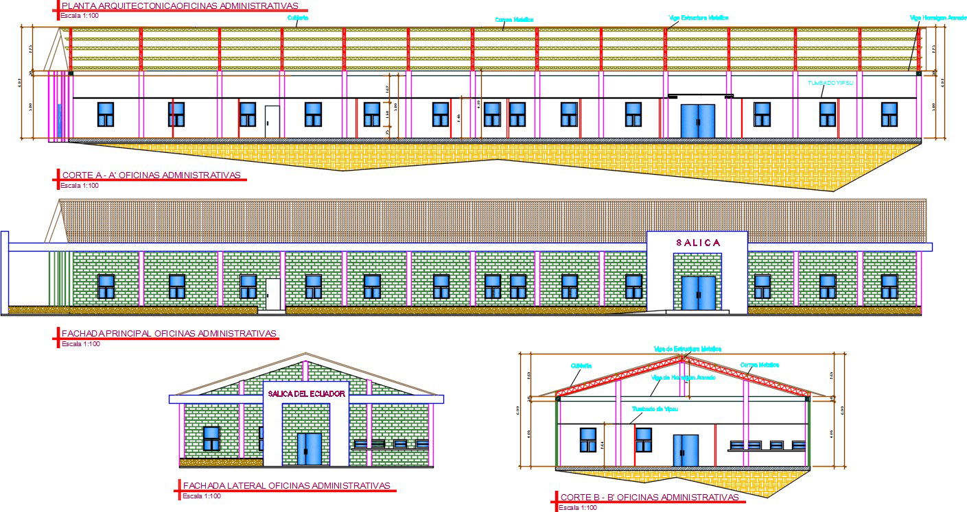 An elevation view of the 54x15m administration office building