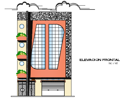 An elevation view of the 6x24m four story apartment building AutoCAD