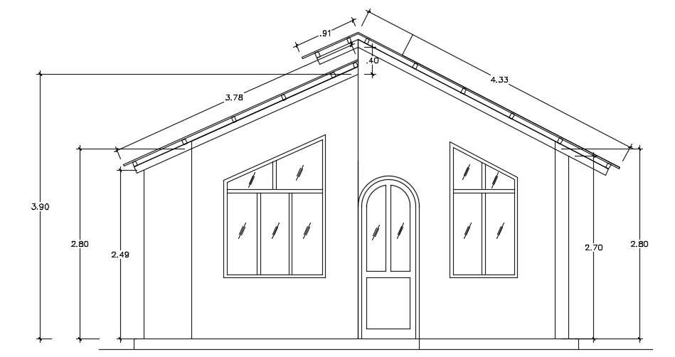An elevation view of the 6x8m architecture 2bhk house building 2d AutoCAD model