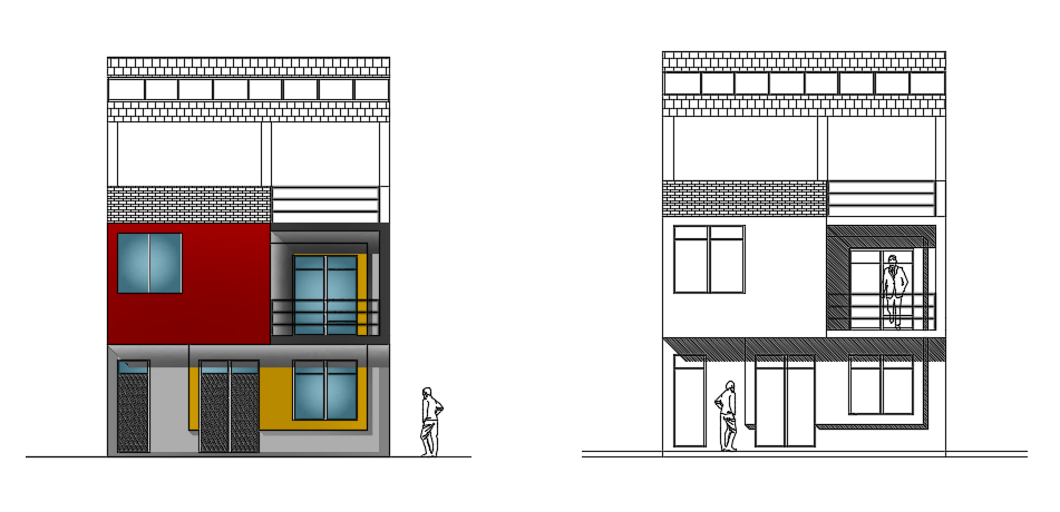 An elevation view of the 7x15m house building drawing