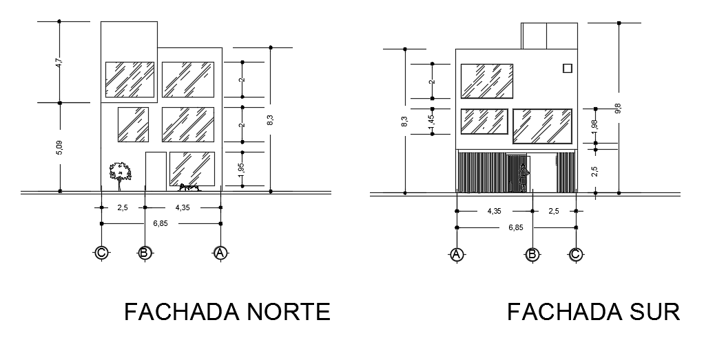 An elevation view of the 7x15m works administration department guest house building