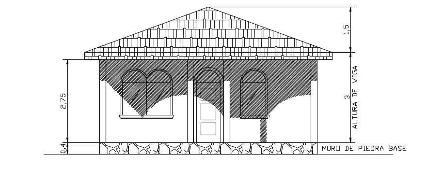 An elevation view of the 7x7m architecture house building cad drawing