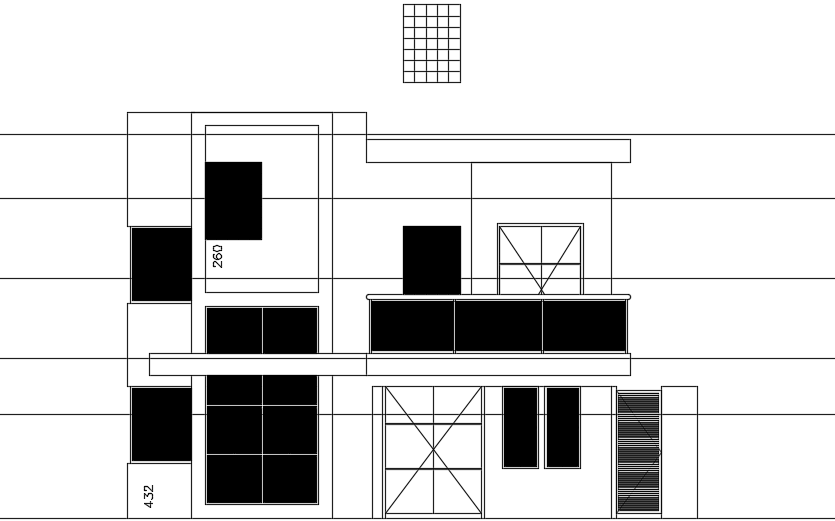An elevation view of the 8x10m house building CAD drawing