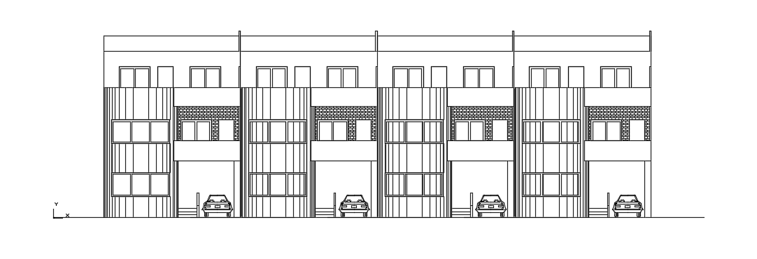 8x13m Row House Villa Front Elevation DWG AutoCAD Design File
