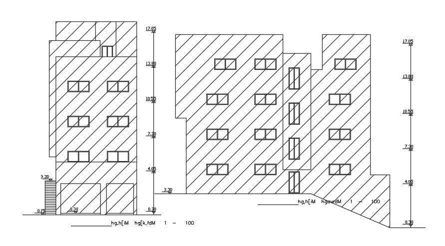 An elevation view of the 8x17m house building