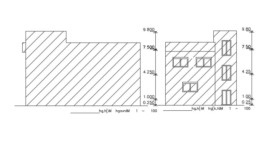 9x16m House Elevation View AutoCAD Drawing Download