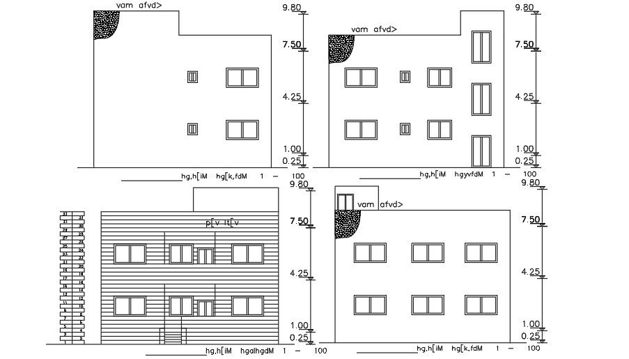 An elevation view of the 9x8m house building