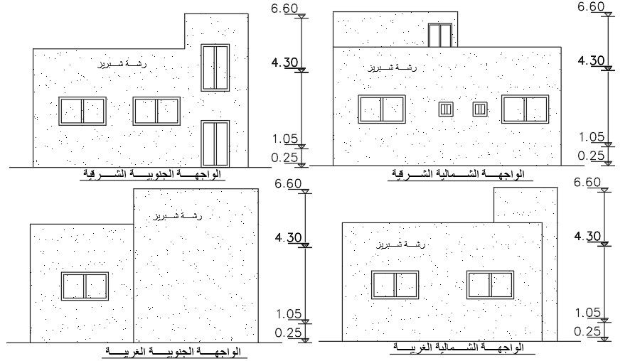 An elevation view of the 9x9 Meter house building
