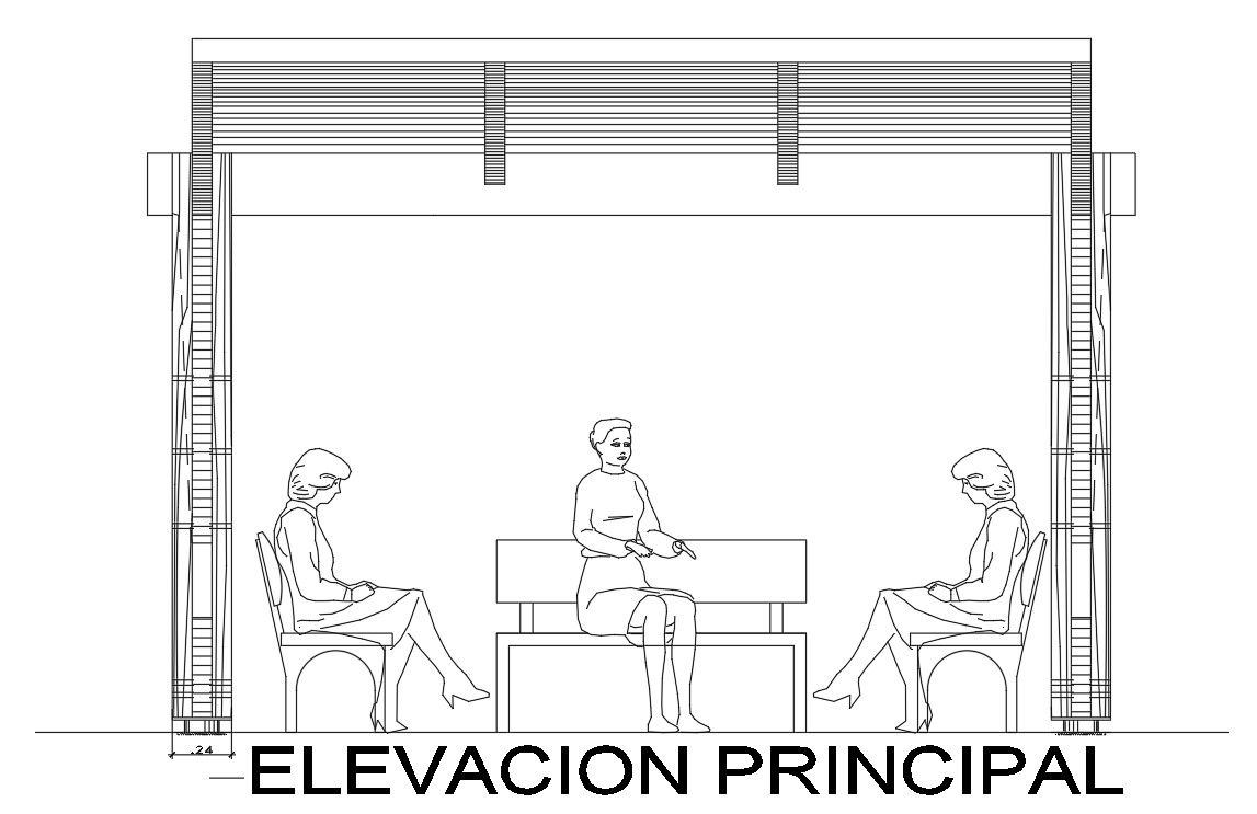 An elevation view of the beach house play area hut is given in this Autoad drawing file. Download now.