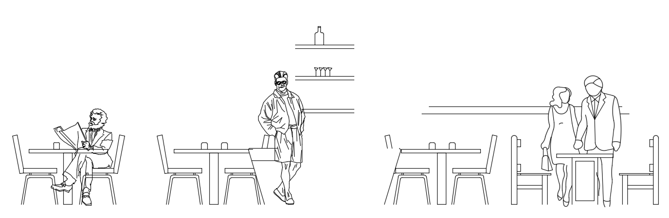 Cafe Day Building Elevation AutoCAD Drawing with Furniture