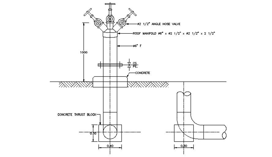 Angle Hose Valve Installation CAD Drawing DWG File