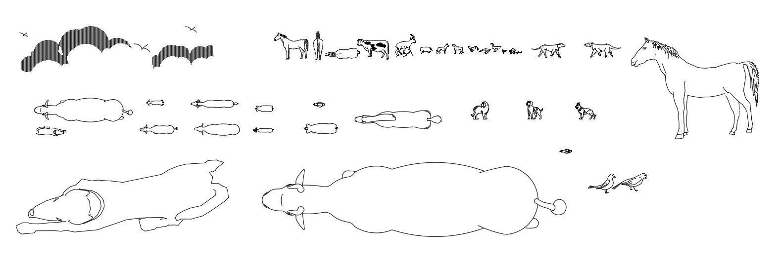 Animals and birds CAD blocks in AutoCAD 2D drawing, dwg file, CAD file