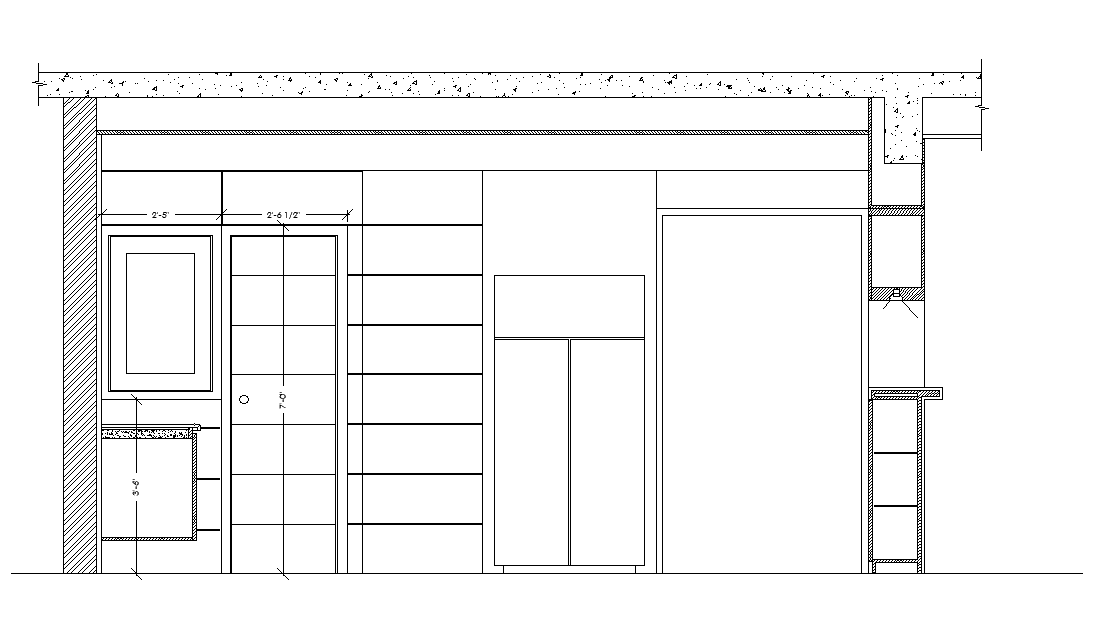An interior cut section view of 15’x7’ kitchen is given in this Autocad drawing file.Download now.