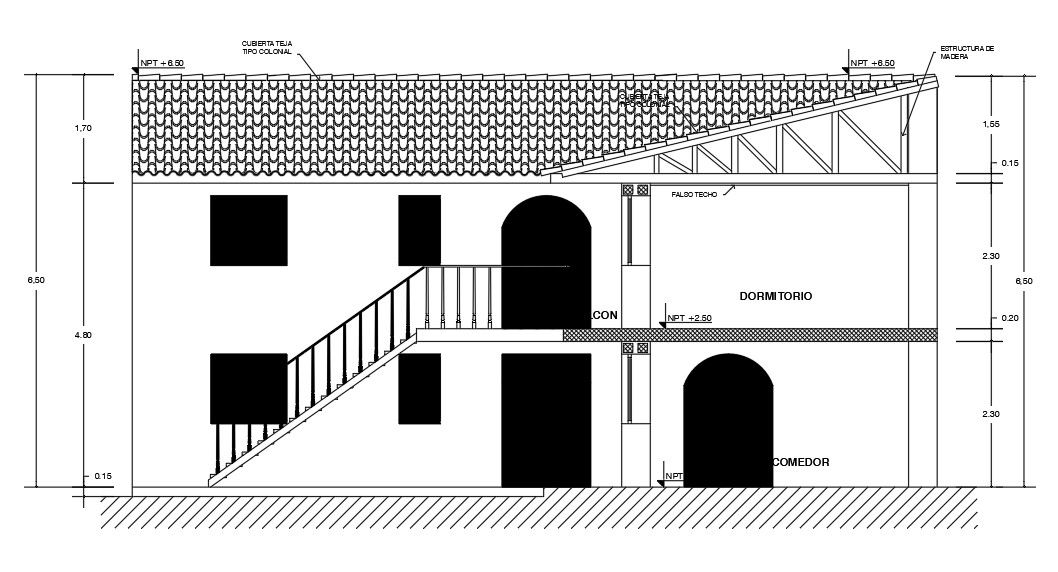 An interior cut section view of the 13x12m villa building is given in this AutoCAD model. Download now.
