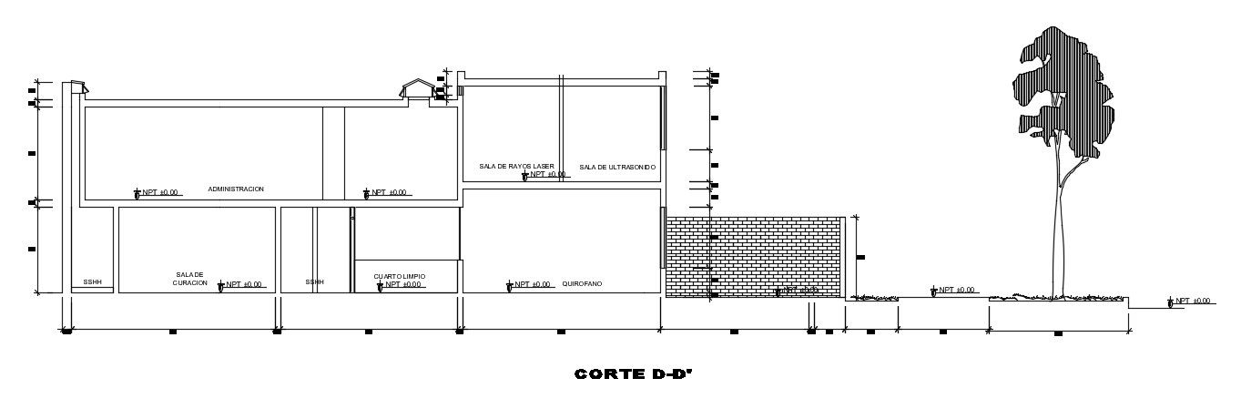 An interior section view of the 22x17m hospital building is given in this AutoCAD file. Download now.