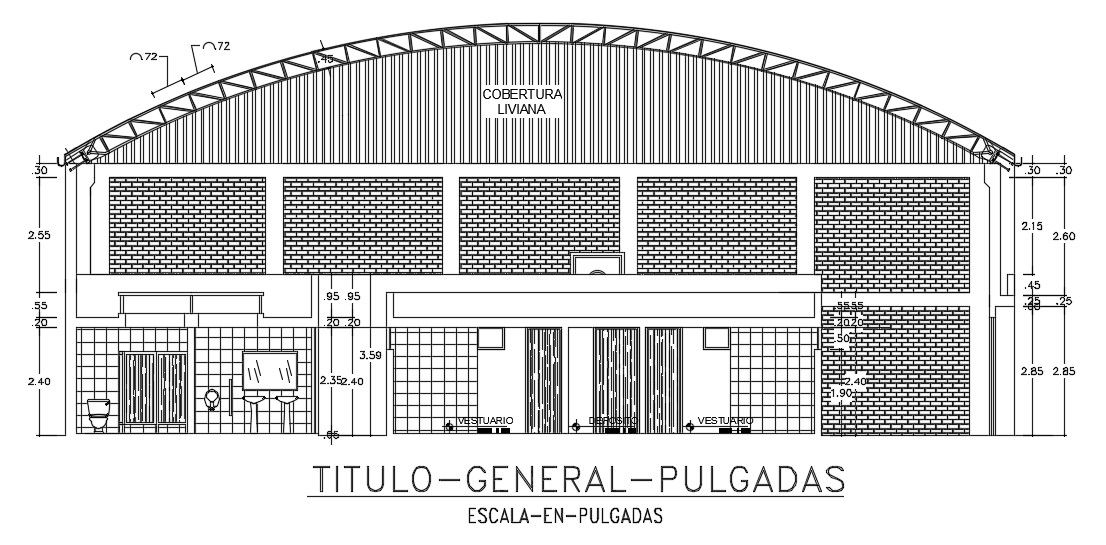An interior section view of the 36x21m basketball stadium building is given in this AutoCAD drawing model. Download now.