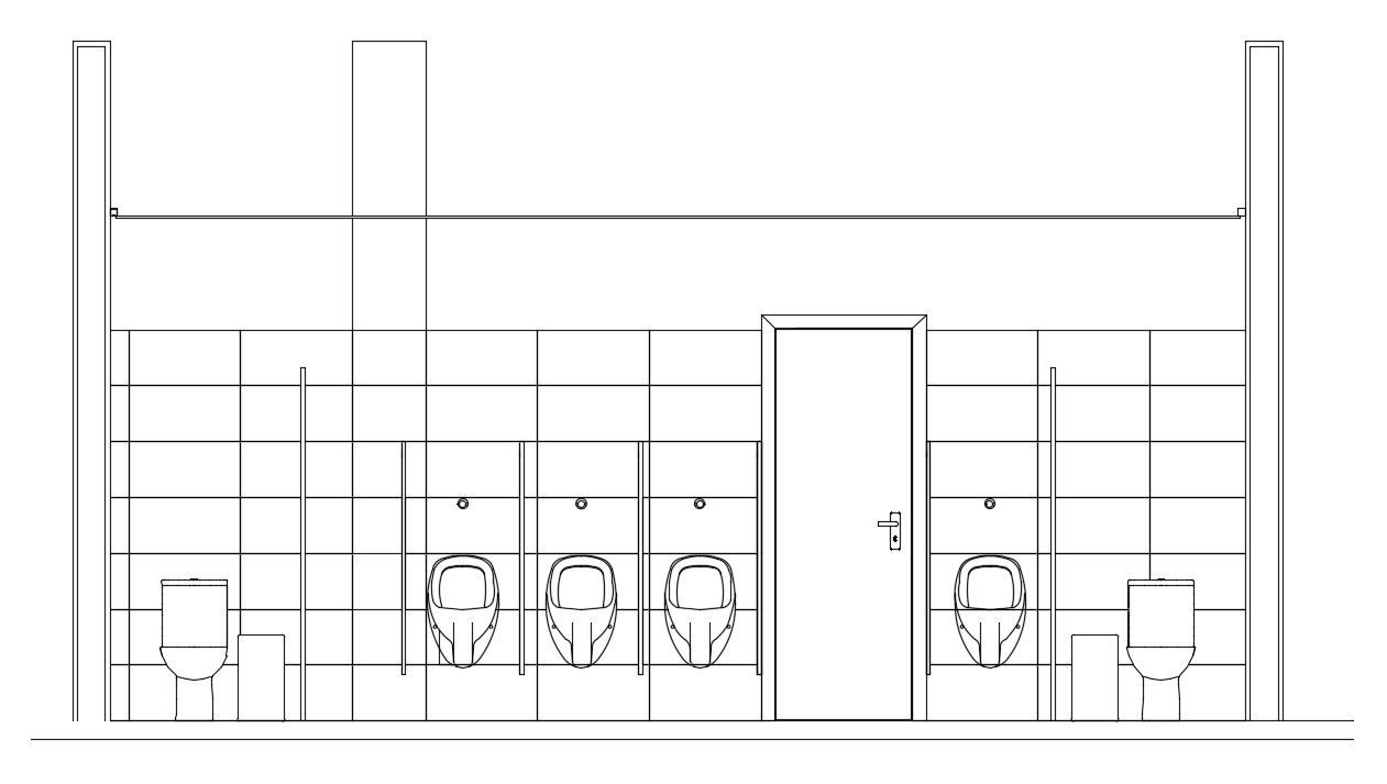 9x8m Office Toilet Interior Section View AutoCAD Model