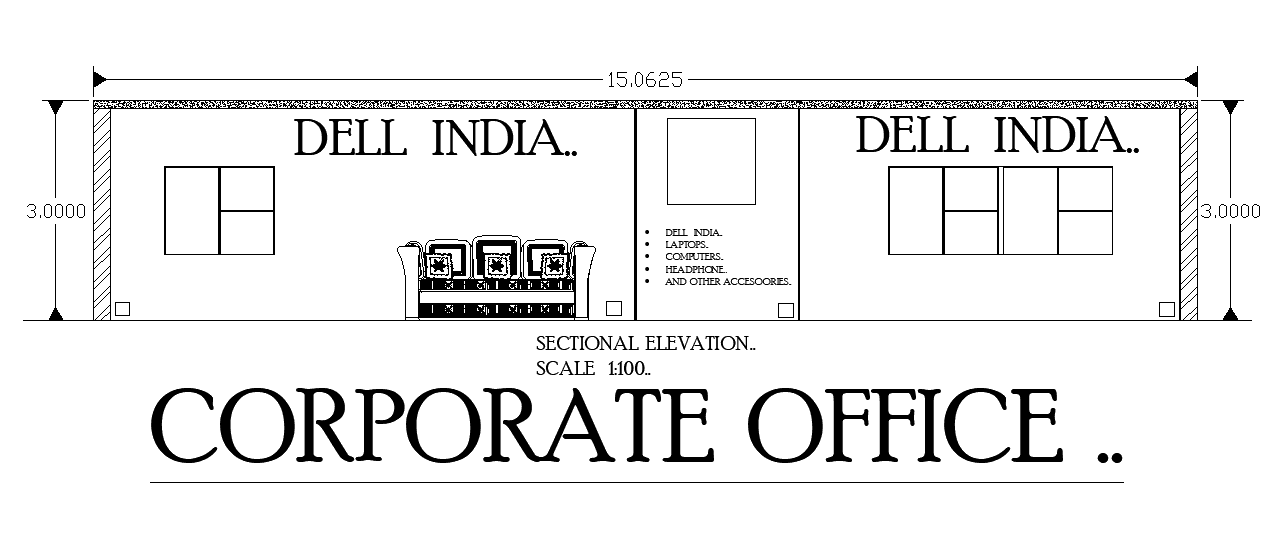 An interior view of 15x15m corporate building is given in this AutoCAD drawing file. Download now.
