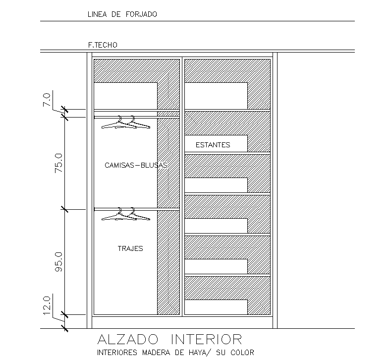 An interior view of the wardrobe is given in this AutoCAD drawing model. Download now.