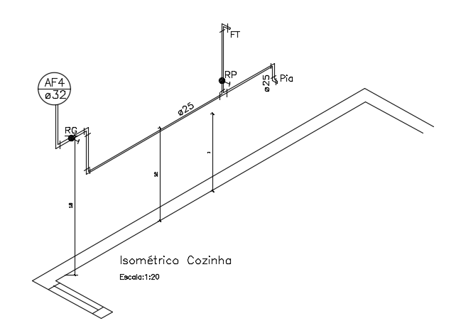 An isometric view of the 16x7m house building kitchen view 