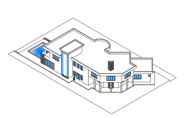 An isometric view of the 35x15m luxury villa building AutoCAD drawing