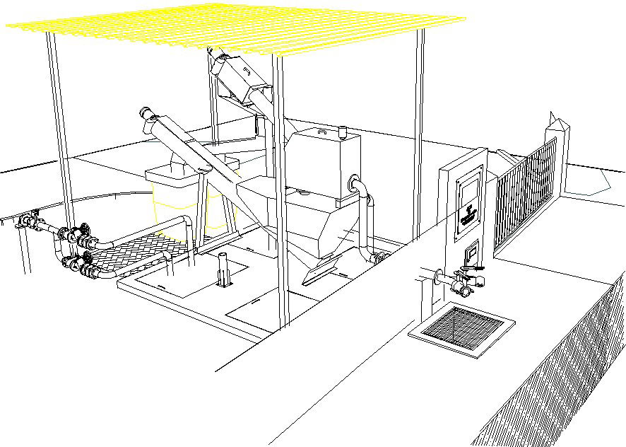 An isometric view of the 3x3m waste water treatment block
