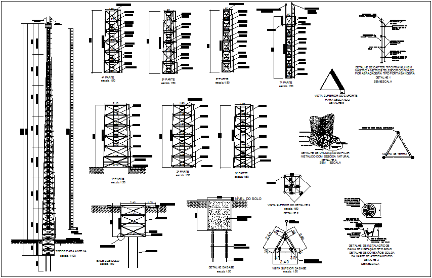 Antenna tower structural view for size 42 meter dwg file