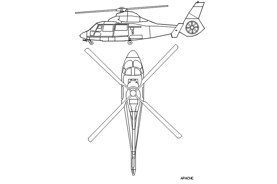Apache helicopter block in AutoCAD, dwg file.