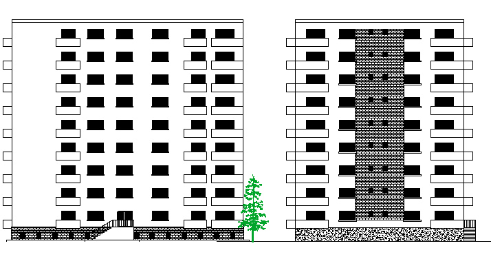 Apartment Building Architecture Layout and Elevation dwg file