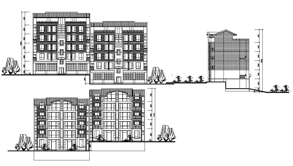 Apartment Building Elevation Design AutoCAD File