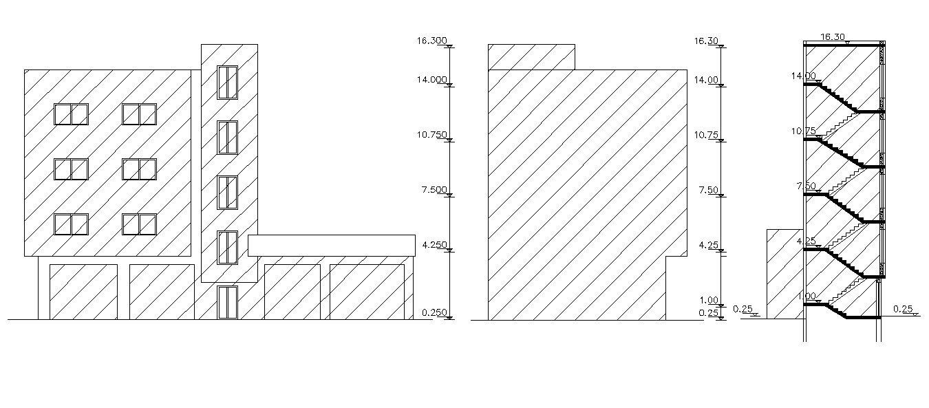 Apartment Building Elevations And Section Architectural Drawing