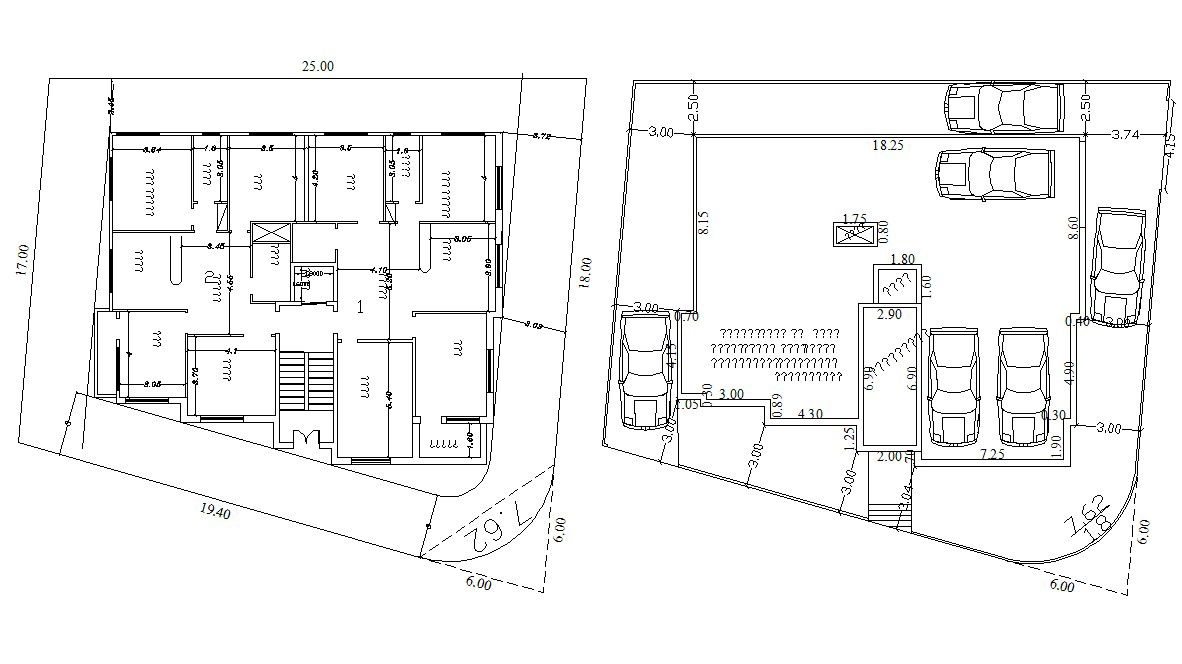Apartment Building Floor Plan With Parking DWG File